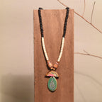 AAKRITI ART CREATIONS Saffron Reverie Handcrafted Ethnic Necklace for Women | Hand-Painted Pendant with Beads | Boho Pendant Necklace for Women | Handmade Jewellery Gift