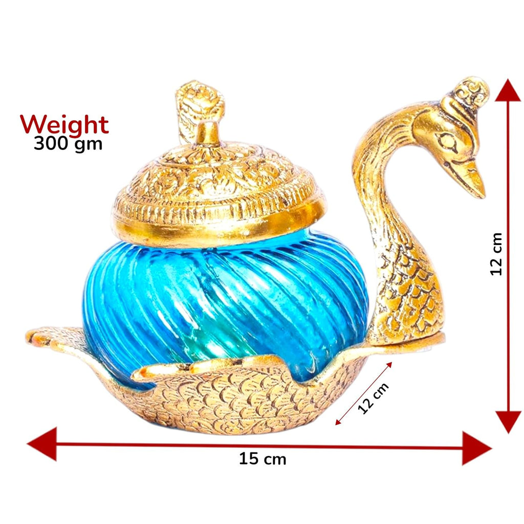 KridayKraft Metal Duck Shape Glass Bowl with Spoon for Saunf Supari & Dryfruit Tray Home Office Table Decor & Gift Item Decorative Showpiece for Decoration & Gifting Purpose