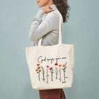 Heu “God Says You Are” Printed Canvas Tote Bag | Inspirational Christian Quote Cotton Shoulder Bag | Eco-Friendly Reusable Tote for Women