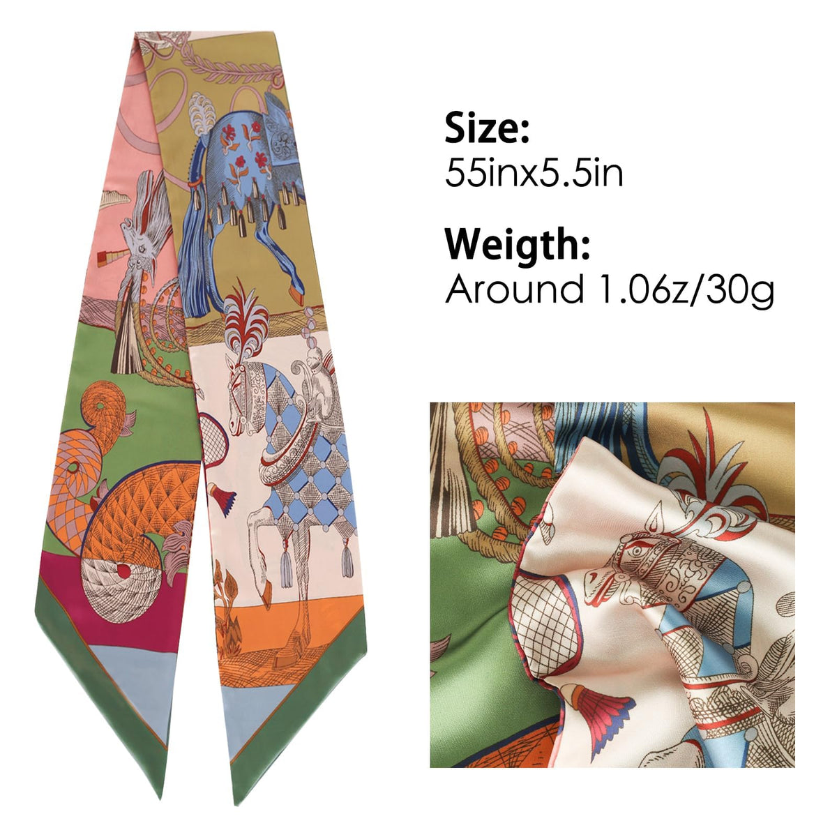 Mgbmyltm 1-Piece Satin Scarf for Women, Faux Silk Long Narrow Scarf for Purse and Neck