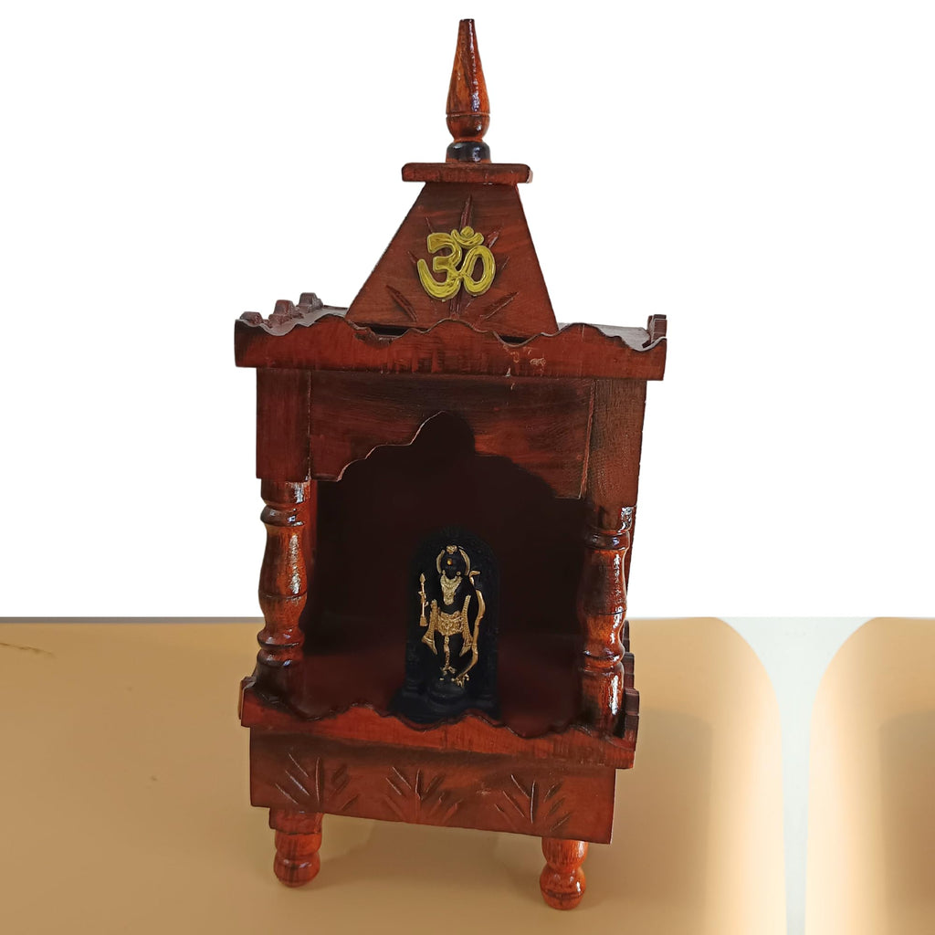 Shri Shri Handicraft Small Wooden Mandir for Home Temple with Marble Ayodhya Ram Lalla Model Idol Home, Wall Mounted Hanging Light Weight, Hindu Deity Statue