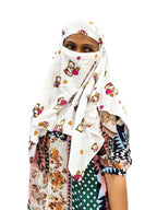 Vinsh Enterprise Cotton Long Scarf Cum Mask Scarves Usable for Vehicle Driver | White Printed Design | Universal Size | For Girl & Women | Soft & Breathable Sun Protection (Teddy Bear Short Scrf)