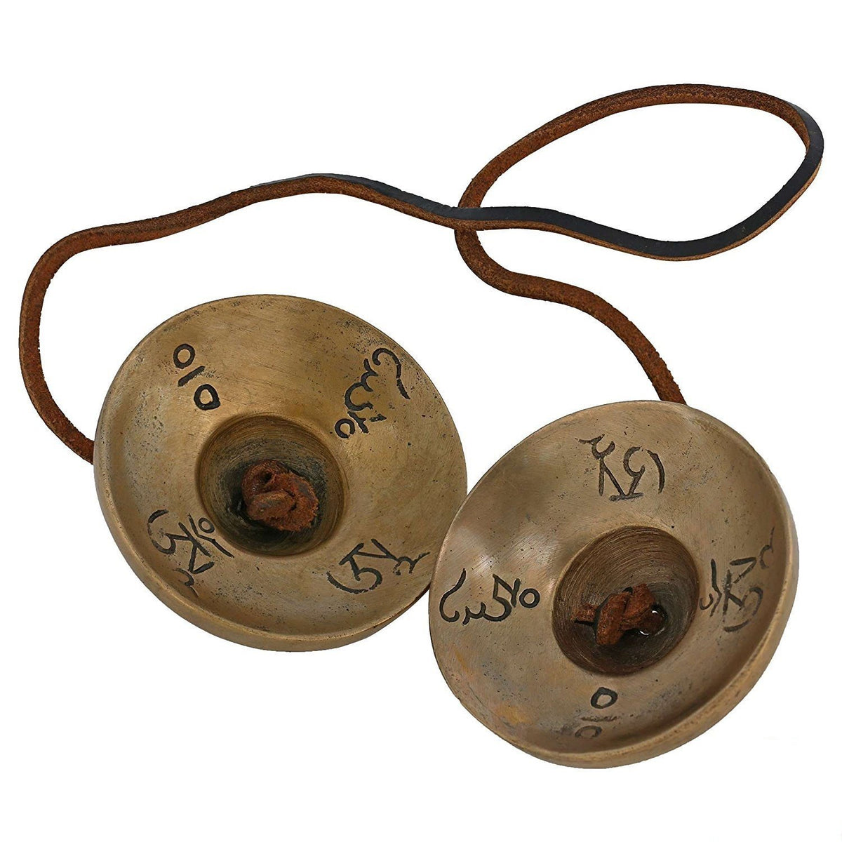 Artvarko Brass Tibetan Hand Manjira with Leather Chords Antique Finish 3