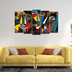 VIBECRAFTS Abstract Faces 5 Pieces Canvas Wall Painting For Home|Office|Living Room|Gift (PTVC5Pcs2_6504)