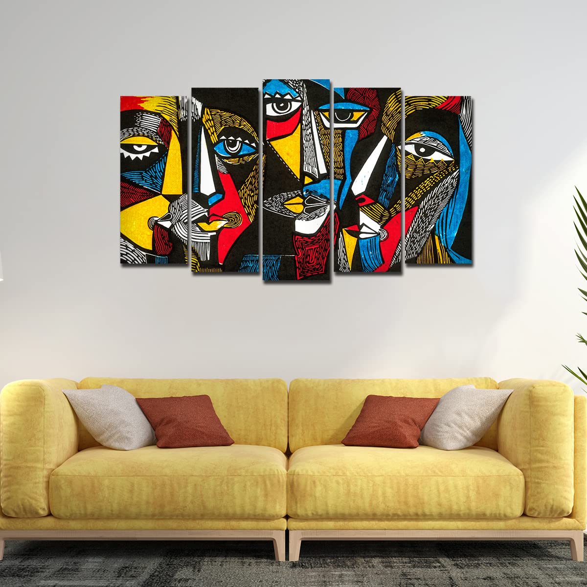 VIBECRAFTS Abstract Faces 5 Pieces Canvas Wall Painting For Home|Office|Living Room|Gift (PTVC5Pcs2_6504)
