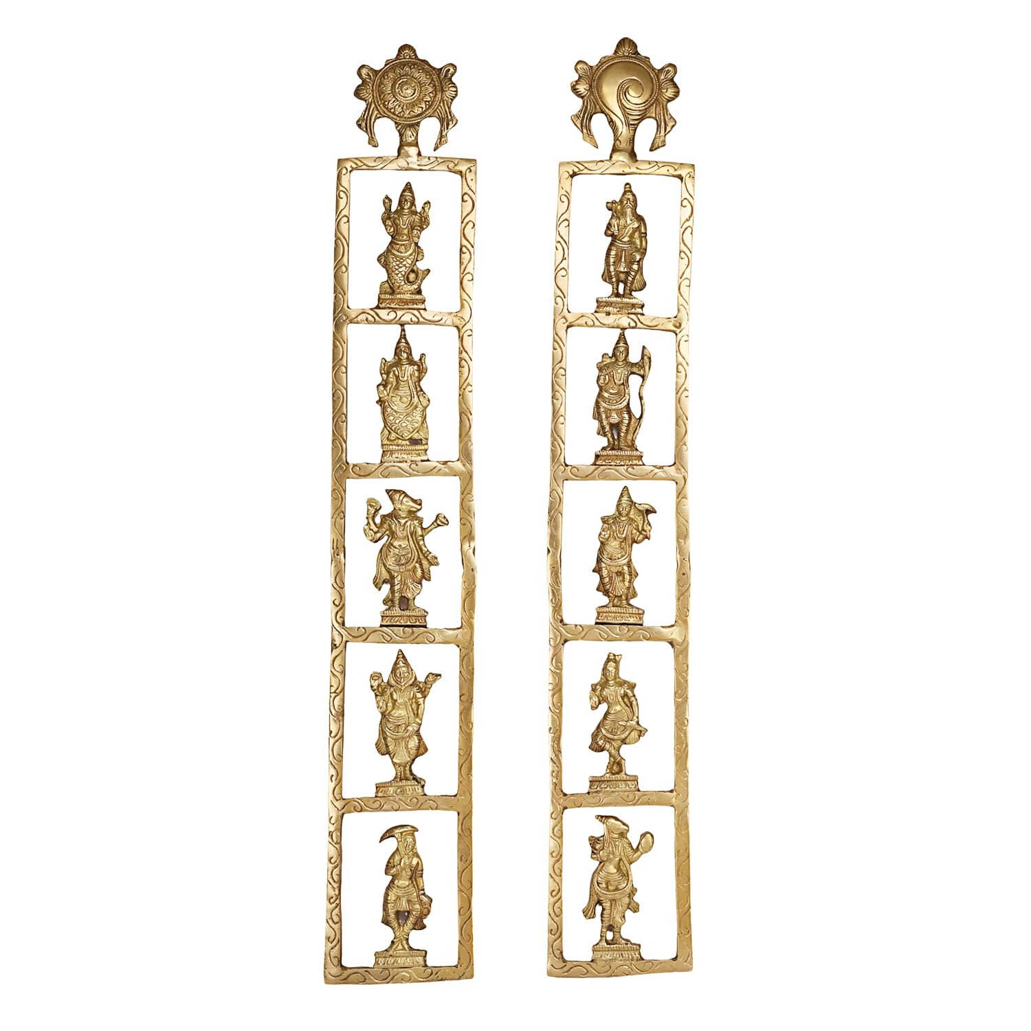 ARTVARKO Brass Dashavatara Dasavatharam of Lord Vishnu Shanku Chakra Statues Ten Incarnations Avatars Wall Hangings 25 Inches