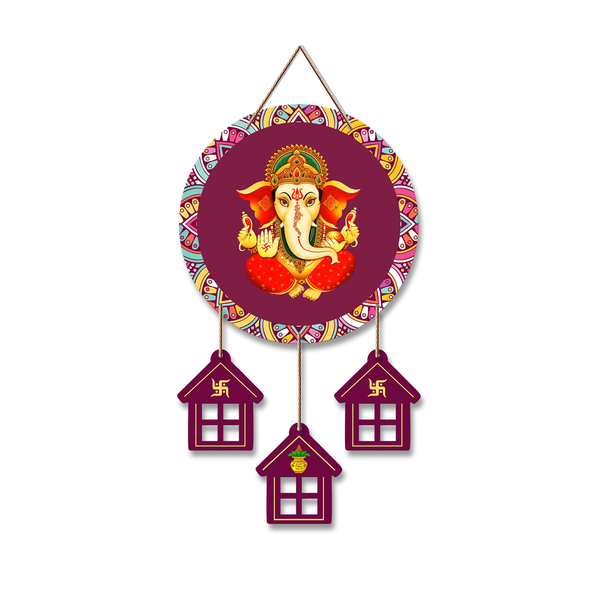 Artvibes Lord Ganesha Auspicious Wooden Art Work Wall Hanging For Good Luck Properity Vastu | Spiritual Decor Items | Paintings | Wall Poster| Stylish Modern Decor Item | Gift Items (WH_7204N)