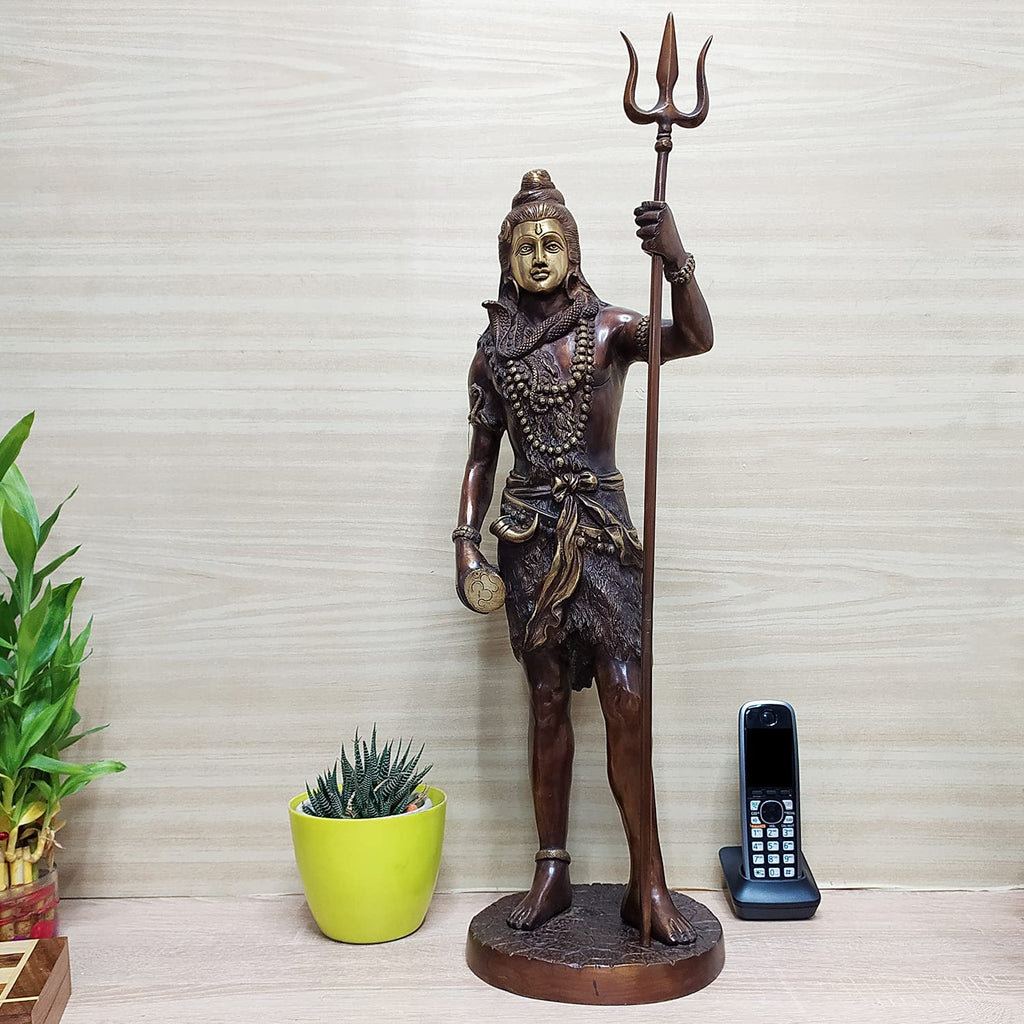ARTVARKO Lord Shiva God Statue Big Size Brass Bhagwan Standing with Trishul Idol Sculpture Murti Height 2 Feet.