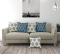 Trance Home Linen Set of 5 Premium 100% Cotton 16x16 inch Cushion Covers Only for Sofa and Diwan | Throw Pillow/Small Cushion Pillow Covers Only| 40cmx40cm, Damask & Dori Blue Set of 5-180 TC