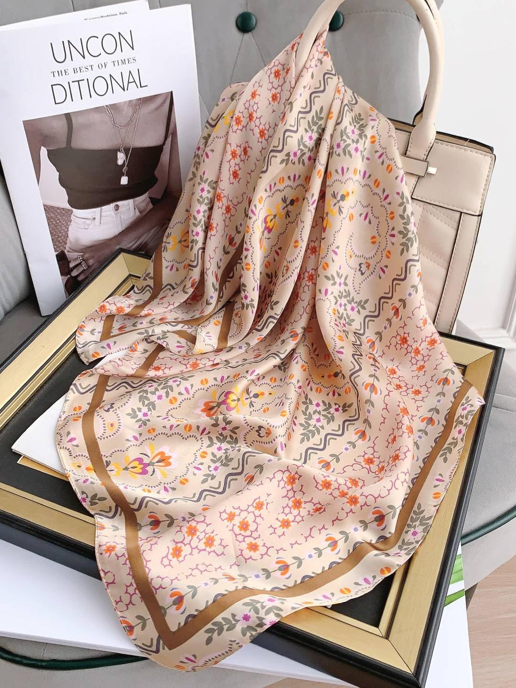CrossKulture Printed Poly Silken feel Scarf Stole for Women | Stylish, Soft, & Lightweight | Satin Feel Neck Scarf, Hair Scarf, Head Scarf