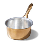 P•TAL Brass Saucepan 1.8L with Insulated Heat-Resistant Handle | 100% Pure Brass Tin Coated Tea Pan | Chemical-Free and Non-Stick (Free 30ml Copper & Brasss Cleaning Solution)