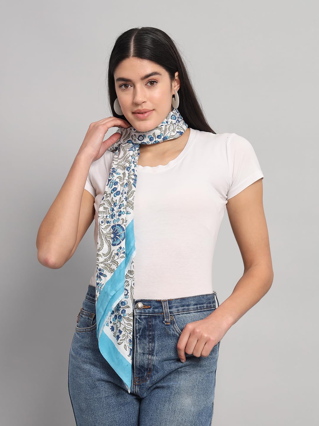 Ravaiyaa - Attitude is everything Sanganer Hand Block Printed Scarves Pure Cotton Scarf Square Hijab Dupatta 40 X 40 Inch (Turquoise)