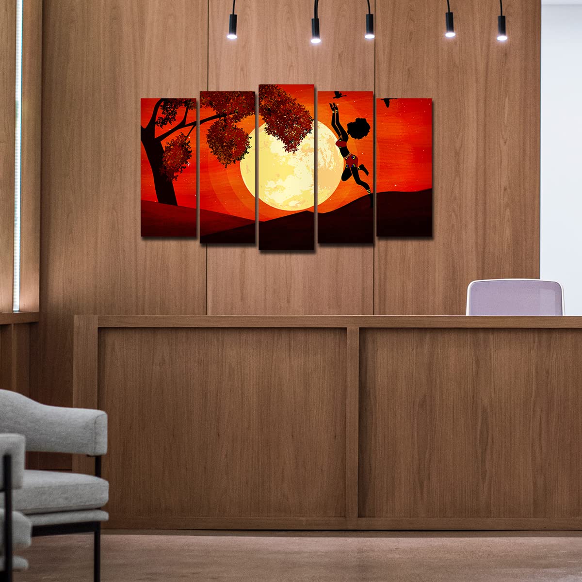 VIBECRAFTS 5 Pieces African Sunset Canvas Wall Painting For Home|Office|Living Room|Gift (PTVC5Pcs2_6514)