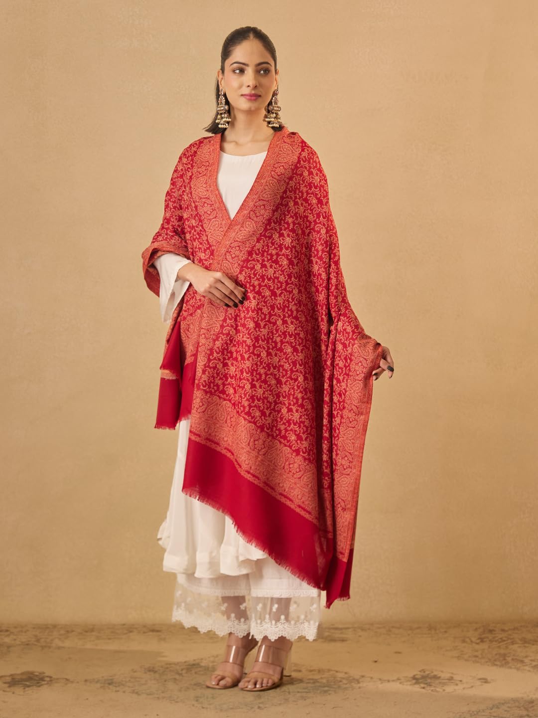 Pashmoda Women Meher Jaal Kashmiri Jamawar Woven Design Shawl (Size: 40x80in, 101x203cm) SECS54