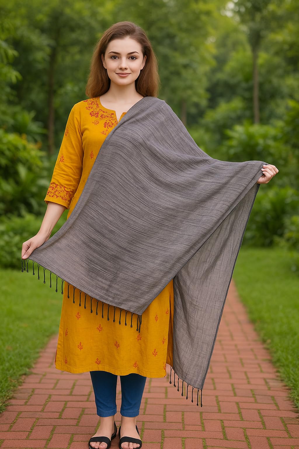 FWC Fill With Colours Female Stole/Scarf For Girl/Ladies Colour- Grey Soft Viscose Cotton Blend Ethnic Pattern Solid Scarves Pack Of 1 ST-32