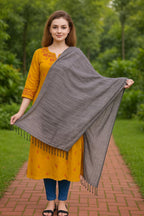 FWC Fill With Colours Female Stole/Scarf For Girl/Ladies Colour- Grey Soft Viscose Cotton Blend Ethnic Pattern Solid Scarves Pack Of 1 ST-32