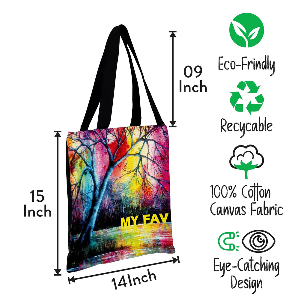 MY FAV Cotton Printed Canvas Tote Bag, for Travel,Yoga, Gym, Sports | Designer Shopping Bag | Compact, Lightweight and Eco-friendly - Capacity15kgs (6 Month Warrenty)