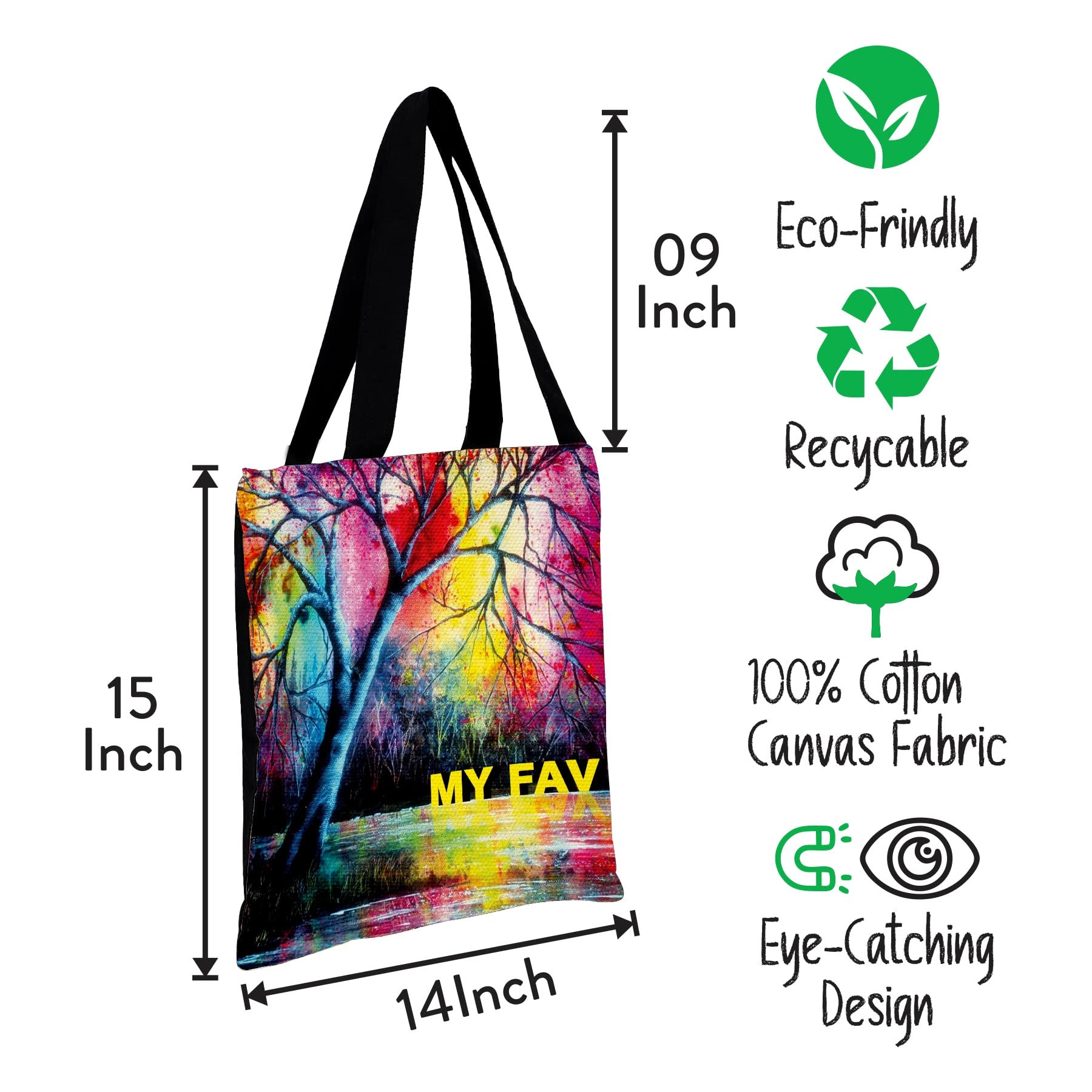 MY FAV Cotton Printed Canvas Tote Bag, for Travel,Yoga, Gym, Sports | Designer Shopping Bag | Compact, Lightweight and Eco-friendly - Capacity15kgs (6 Month Warrenty)