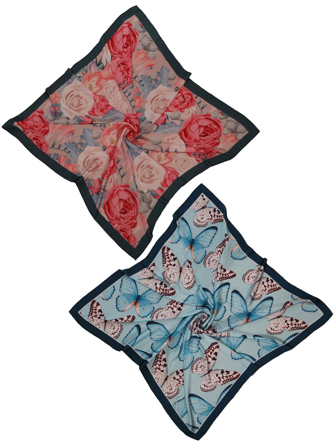 leeza store Women's Red & Blue Polyester Satin Silk Square Pattern Digital Printed Scarf || Dupatta || Stole || Beach Wear || Fashion Accesorries || Bandana || Head Scarf || Hair Wrap