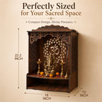 The Castle Decor Wooden Mandir for Home, Wall Hanging & Tabletop Pooja Temple with Om Cutwork Back Panel, Jali Side Panels, Open Storage Shelf, Pooja Room, Office, Hostel, 10x22.2x18 Inch