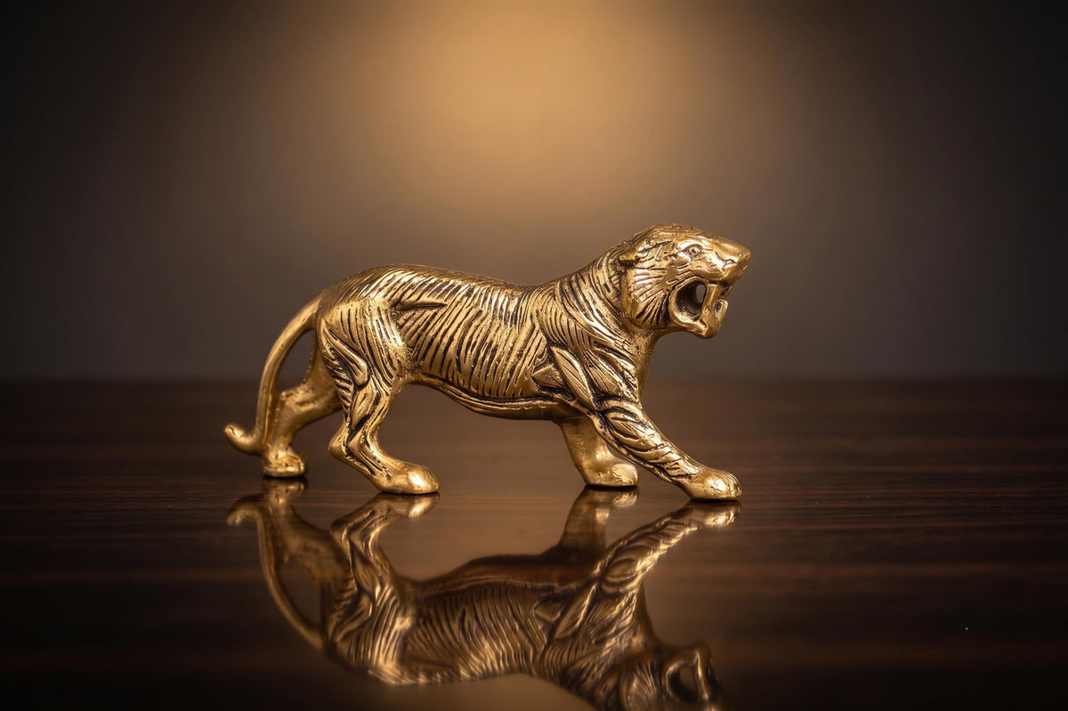 KridayKraft Golden Metal Antique Tiger/Jaguar/Panther/Sher Figurine Table Top Decorative,Feng Shui & Vanstu,Animal Showpiece Figurines...