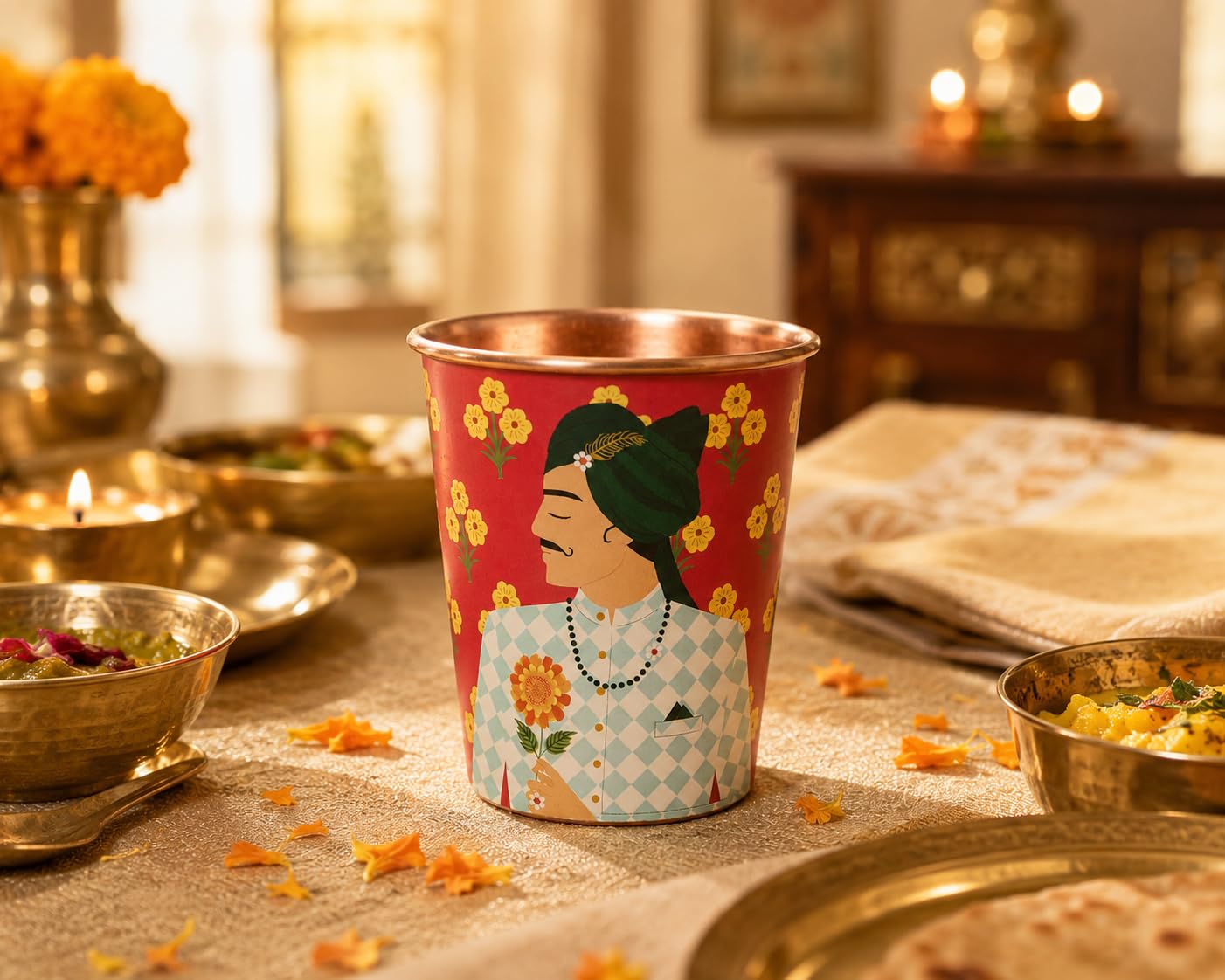 Chumbak Sawai Copper Tumbler, 250 ml Red Palace Memoirs Collection, Copper Brass Tumbler for Water Drinks Ayurveda, Handcrafted Festive Gift & Home Décor