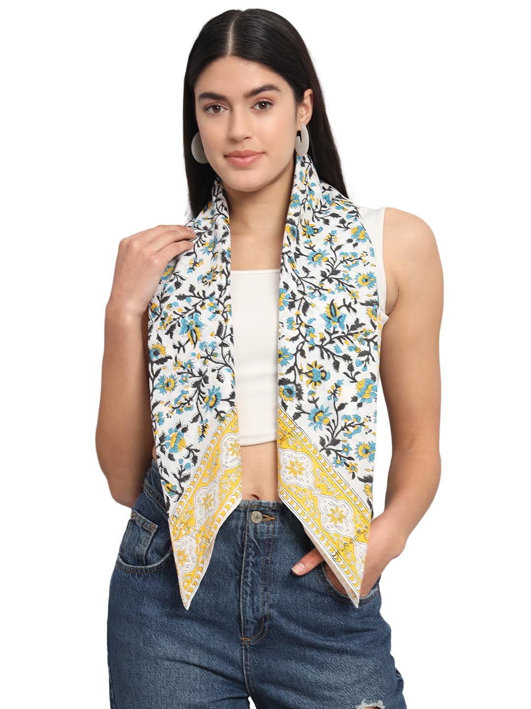 Ravaiyaa - Attitude is everything Sanganer Hand Block Printed Scarves Pure Cotton Scarf Square Hijab Dupatta 40 X 40 Inch (Multicolor)