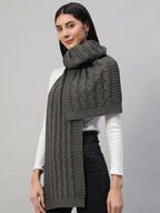 Ravaiyaa - Attitude is everything Reversible Wool Scarves Knitted Pattern Women Neck Wraps Muffler Winter Wool Scarf 65 x14 Inch (Grey)