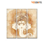 VIBECRAFTS 3 Pieces Beautiful Ganesha Face Canvas Wall Painting Fitted With Wooden Frame For Home | Office | Living Room | Gifts (PTVC3Pcs1_9556)