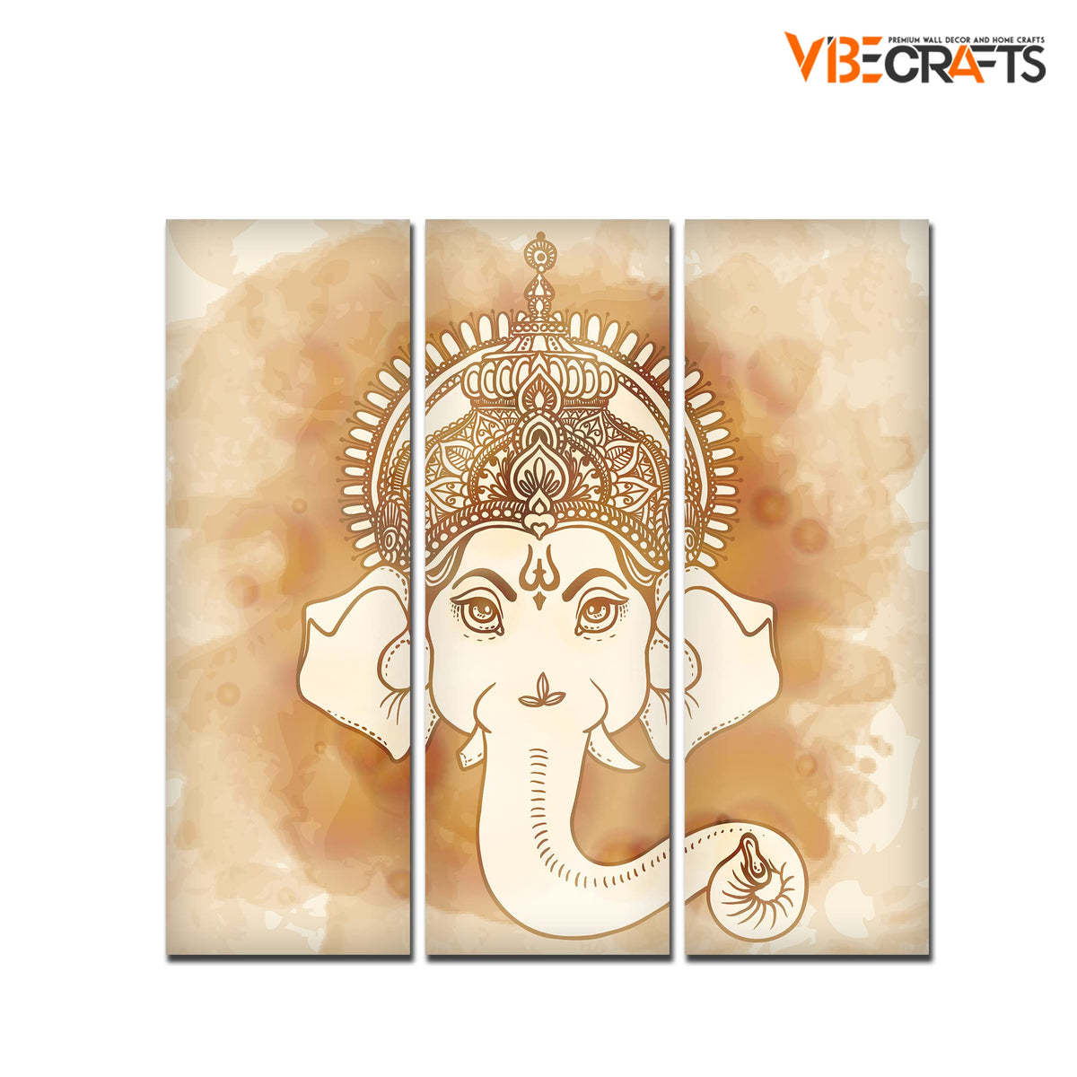 VIBECRAFTS 3 Pieces Beautiful Ganesha Face Canvas Wall Painting Fitted With Wooden Frame For Home | Office | Living Room | Gifts (PTVC3Pcs1_9556)