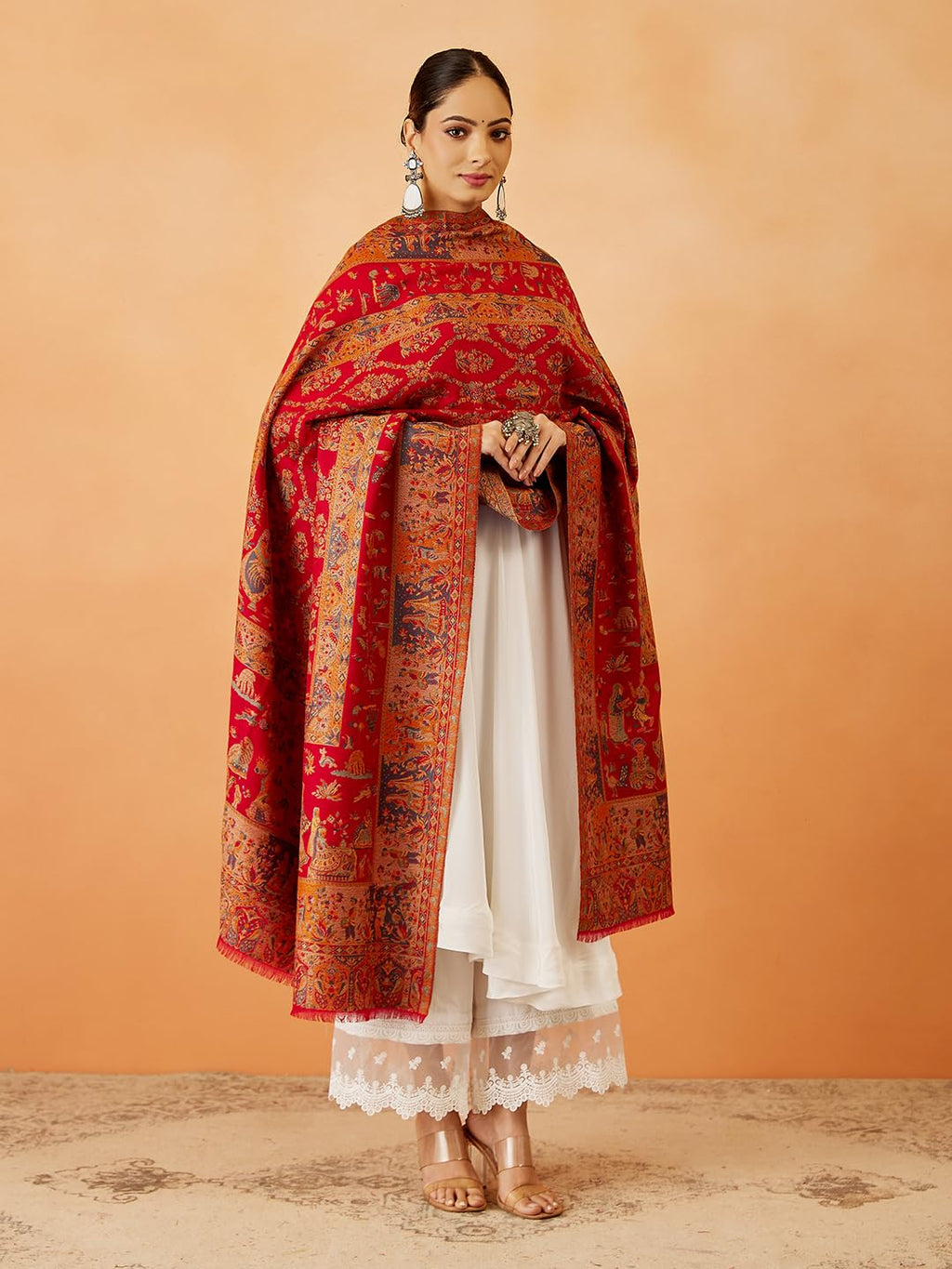 Pashmoda Women Gulbahar Kaani Wool Blend Kashmiri Shawl, Stole, Scarf, Luxury Pashmina Evening Wrap (Size: 101 X 203 CM)
