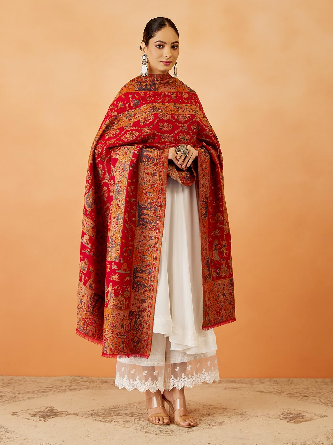 Pashmoda Women Gulbahar Kaani Wool Blend Kashmiri Shawl, Stole, Scarf, Luxury Pashmina Evening Wrap (Size: 101 X 203 CM)