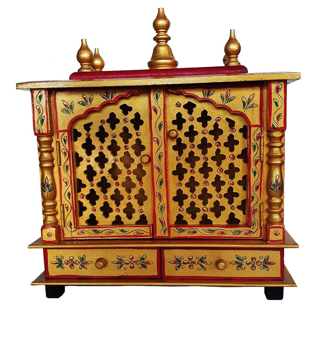 Wood To Cart Beautiful Wooden Temple/Pooja Mandir for Home and Office/Wall Mounted Temple/Puja Stand(Multicolor - 18x9x22 inches)
