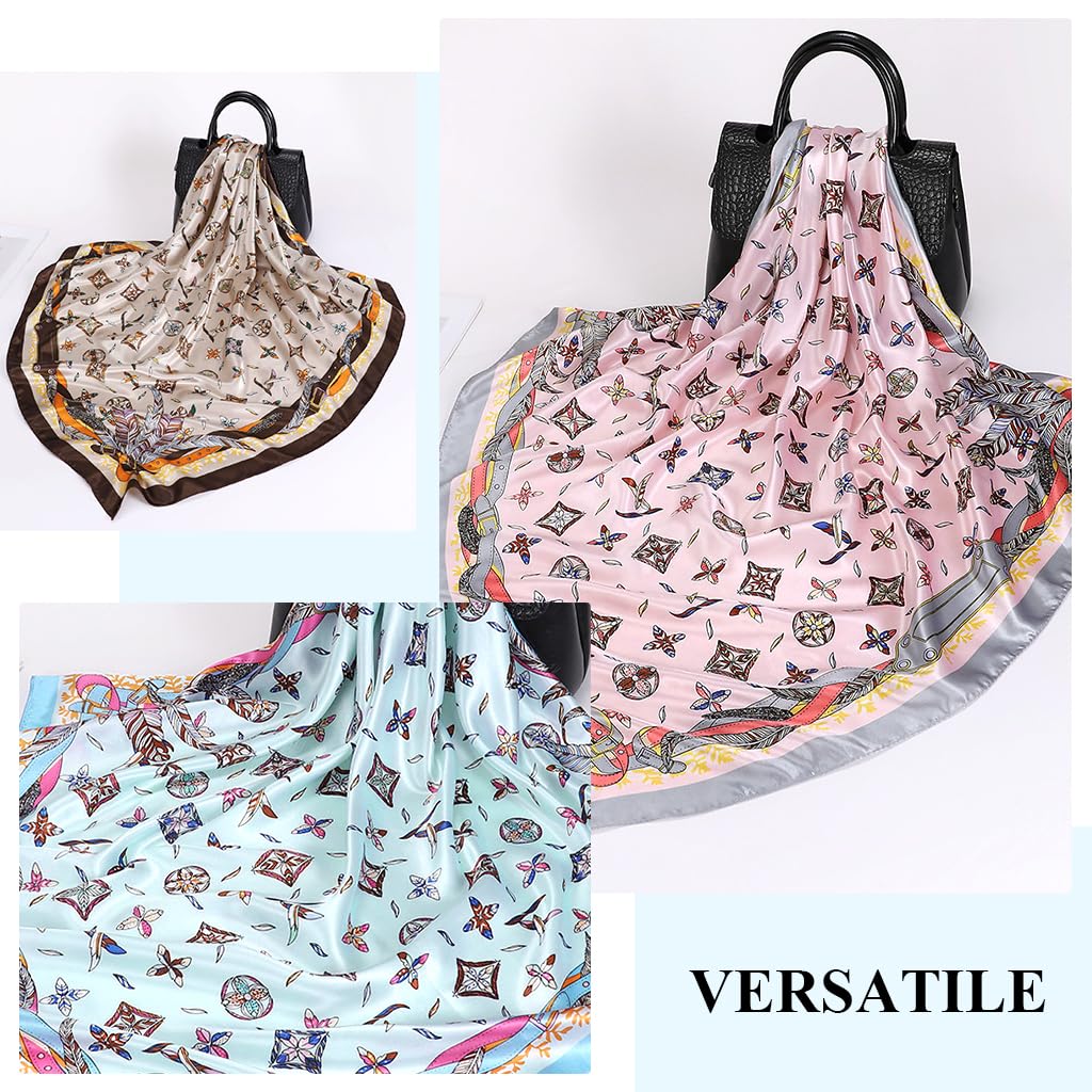 SANNIDHI 3-Piece Polyester Printed Head Scarf, 35-Inch Square Wrap