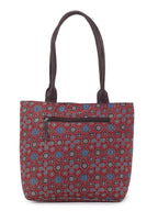 NEPRI Office Pouch Tote Bag | Stylish Set of 2 Tote Bags for Women| Vegan Leather & Handblock Printed Fabric Handbag with Double Handle Shoulder Strap| Daily & Travel Use | WPT-006-15