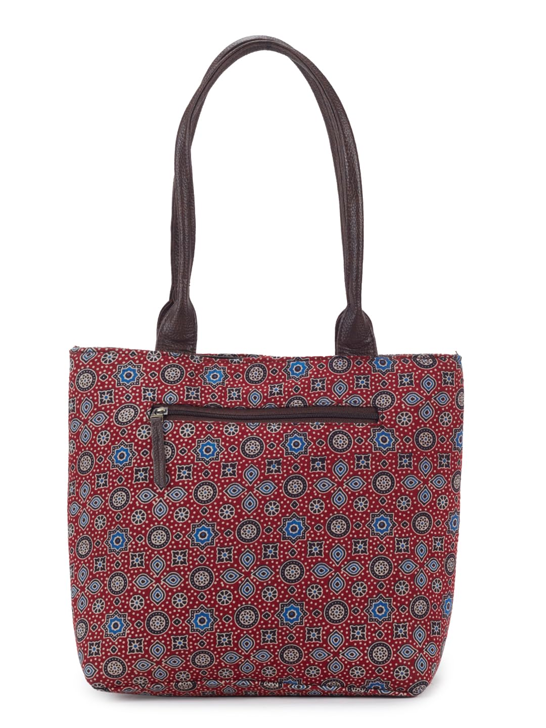 NEPRI Office Pouch Tote Bag | Stylish Set of 2 Tote Bags for Women| Vegan Leather & Handblock Printed Fabric Handbag with Double Handle Shoulder Strap| Daily & Travel Use | WPT-006-15