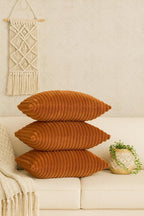 AWARD VELVETS Premium Faux Rabbit Fur Plush Luxury Soft Fluffy Striped Decorative Throw Pillow/Cushion Covers for Sofa, Couch, Living Room - (Rust, 24 x 24 inch) Set of 1