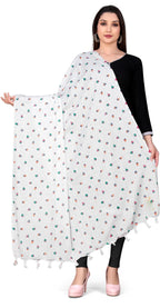 Sclout Soft Cotton Breathable Sun Protection Scarf Dupatta Usable for vehicle Driver | White Printed Design Stoles | Universal Size | For Girl & Women | Light Weight (Stole - Strawberry)