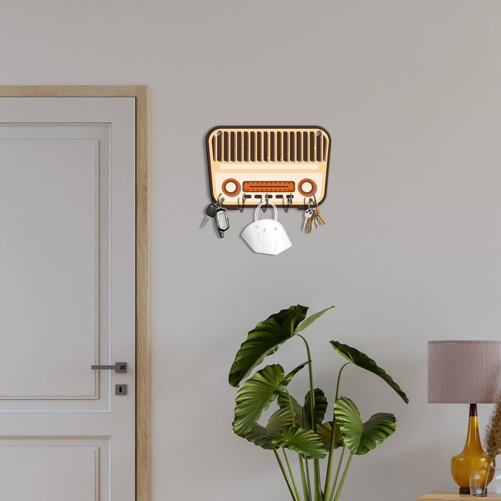 Artvibes Unique Stylish Wooden Key Holder for Wall Decor with Stylish Stainless Steel 5 Hooks Beautiful Key Organizer for Home Decoration(KH_801N)