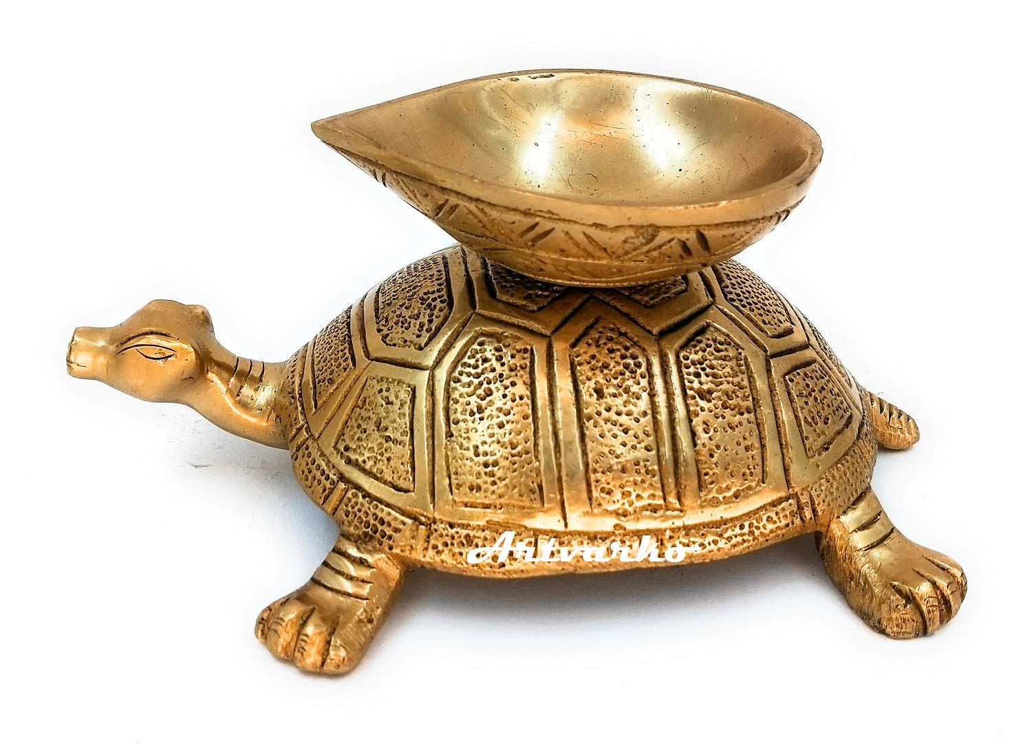 Artvarko Tortoise Diya Brass Feng Shui Tortoise Home Decor Diya Lamp Wealth Decorative Oil Light Diwali Gift 6.75 Inches.