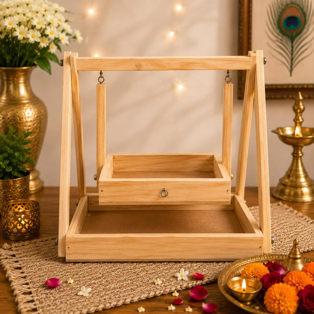 Goody Woody 1 Pc Foldable Wooden Swing Jhula for Laddu Gopal