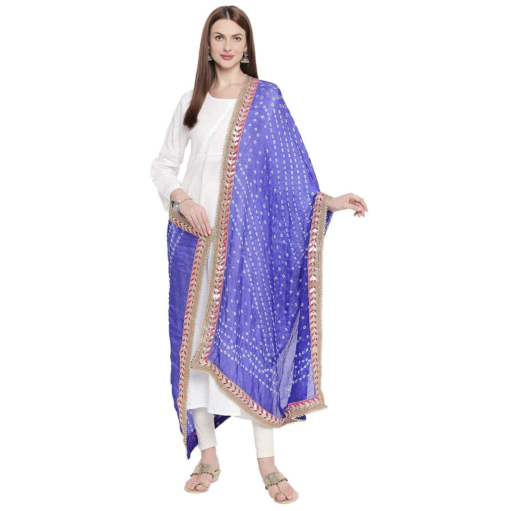 DUPATTA BAZAAR Woman's Royal Blue Bandhini Silk dupatta with Gotta Patti Border.