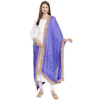 DUPATTA BAZAAR Woman's Royal Blue Bandhini Silk dupatta with Gotta Patti Border.