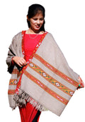 HImalayanKraft Hand Woven Kullu Handloom Pure Woolen Shawl Grey Colored with Beautiful Kullu Weaving 3 Patti Designed for Women and Girls.
