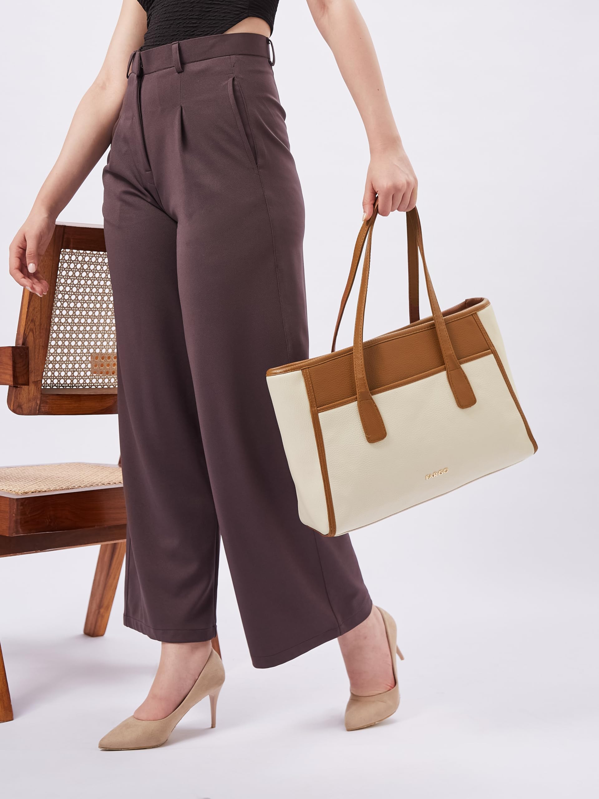 Fargo Urbane Ivory Tote Bag for Women | Large Vegan Leather Handbag with 16-Inch Laptop Compartment, RFID Pockets, Zip Closure | Stylish Office, Travel Tote | Made in India (Ivory)