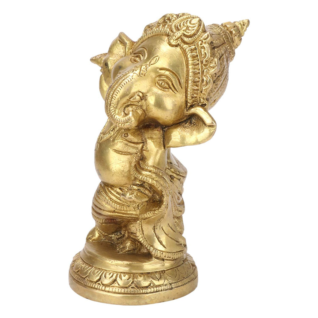 SVARUP Brass Standing Ganesha Idol in Gold Color Height 4 Inch Weight 0.8 Kg