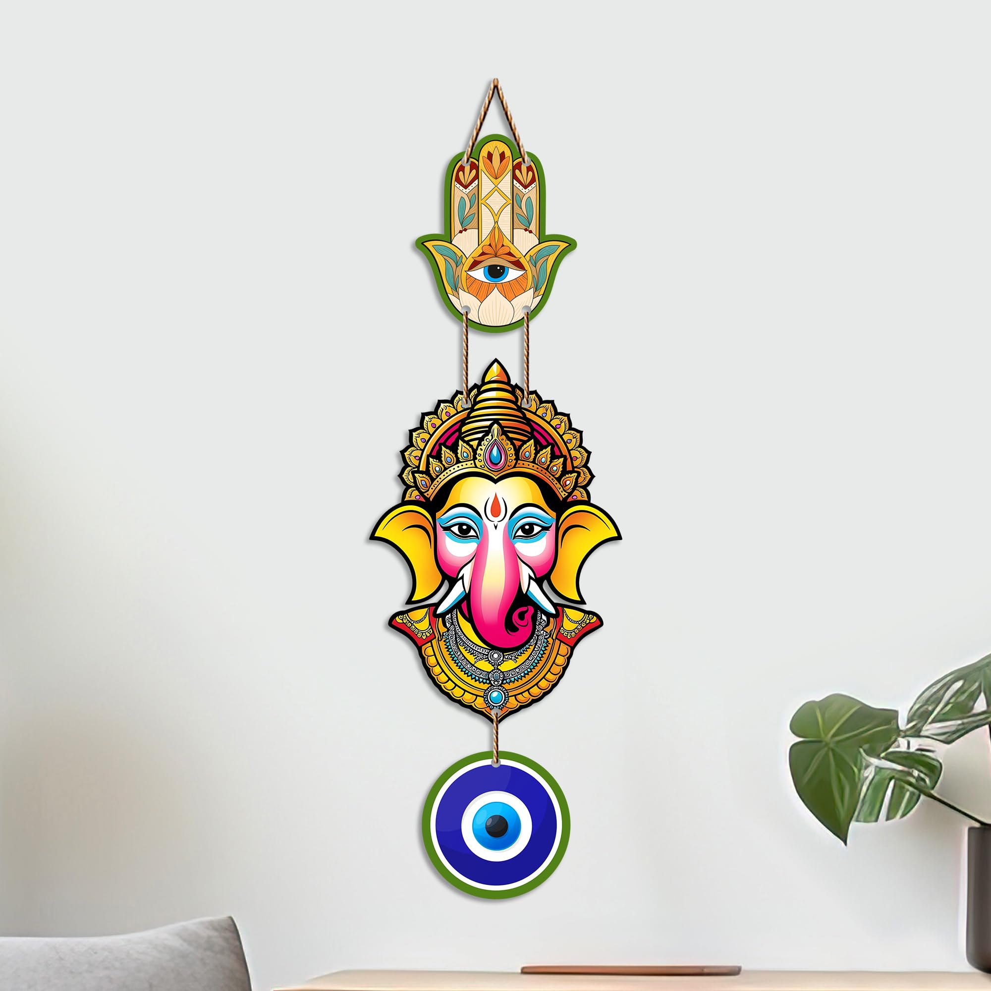 Artvibes Siddhivinayak Evil Eye Wall Hanging for Home Entrance Decor | Nazar Battu Protection Wall Art for Living Room Bedroom Temple Office | Vastu Good Luck Positive Energy Gift (WH_8556N)