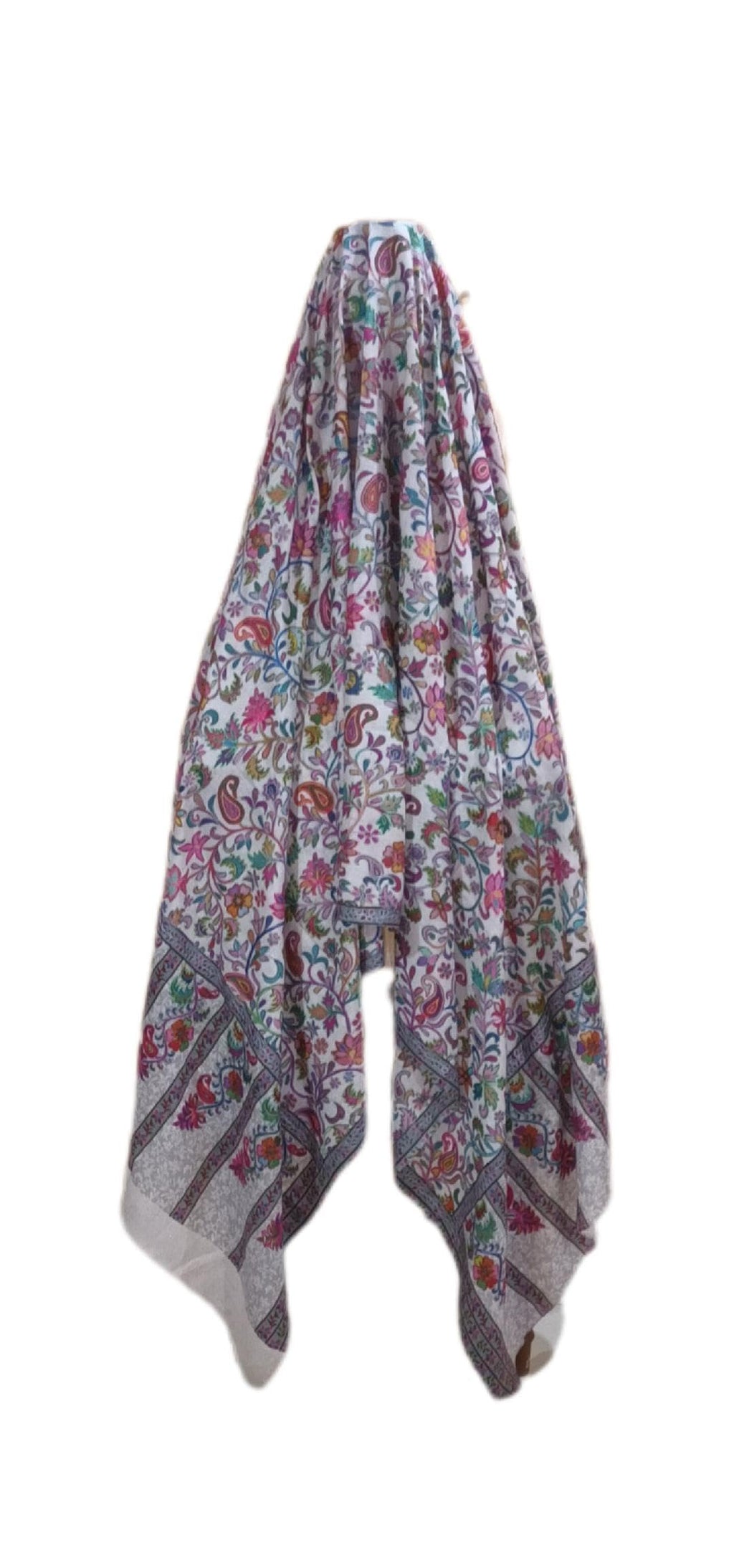 SAB-K Exclusive Hand Painted And Thread Work Kashmiri Kalamkari Shawl 36x80 Inches In Finest Semi Pashmina Fabric Very Elegant And Graceful