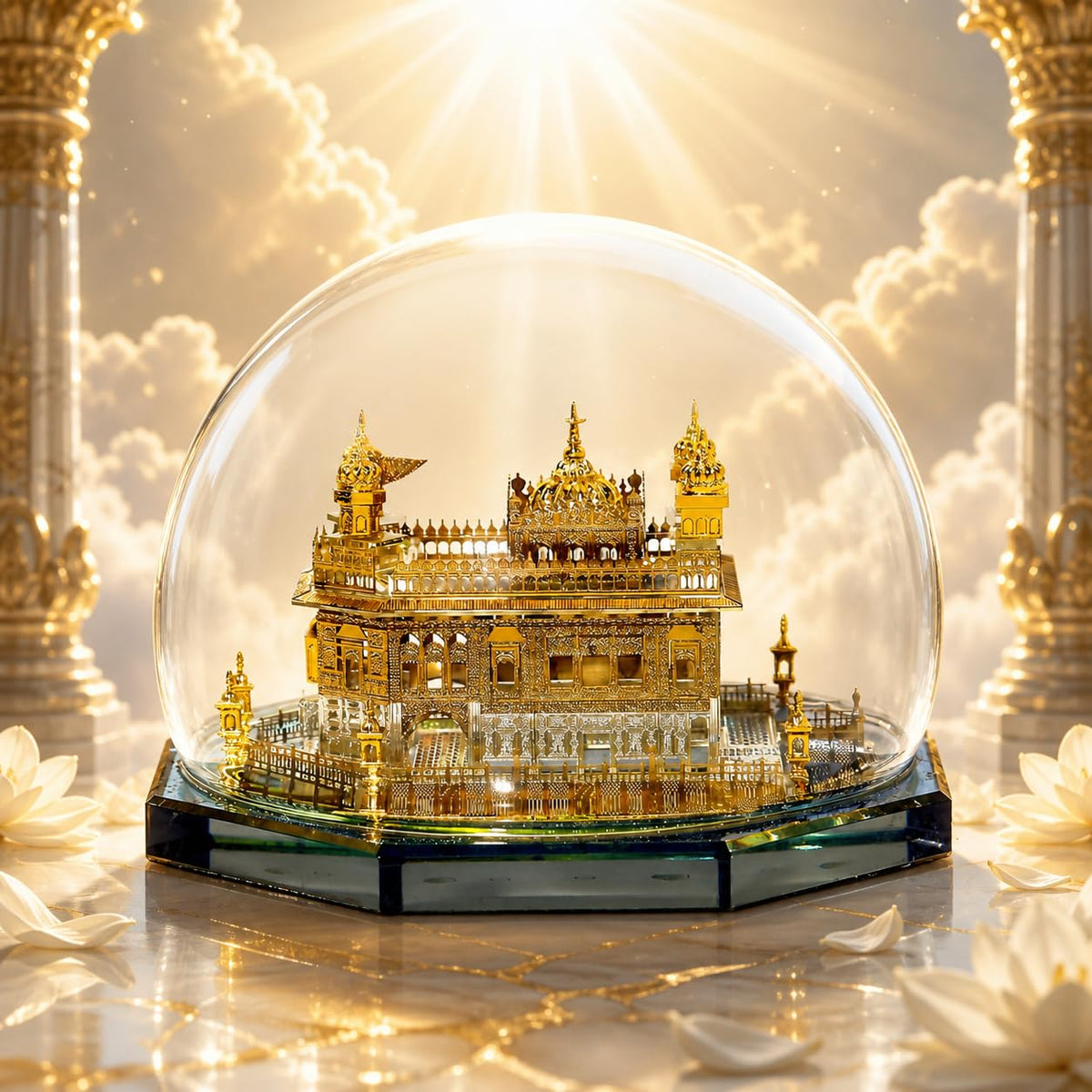 Shri Harmandir Sahib ji | Golden Temple Covered by a Glass Dome for Decor 24K Gold Plated Idol of Golden Temple | Shri Harmandar Sahib ji for Decor (Waheguru Ji Mehar Karan) | Charming NEST