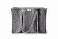 NAYASHI Big Size Quilted Cotton Tote Bag | Black & White Vertical Stripes Print | Inner Pocket & Heavy Metal Zipper | Reusable Shoulder Bag for Shopping, Office & Travel | 18 x 18 Inches